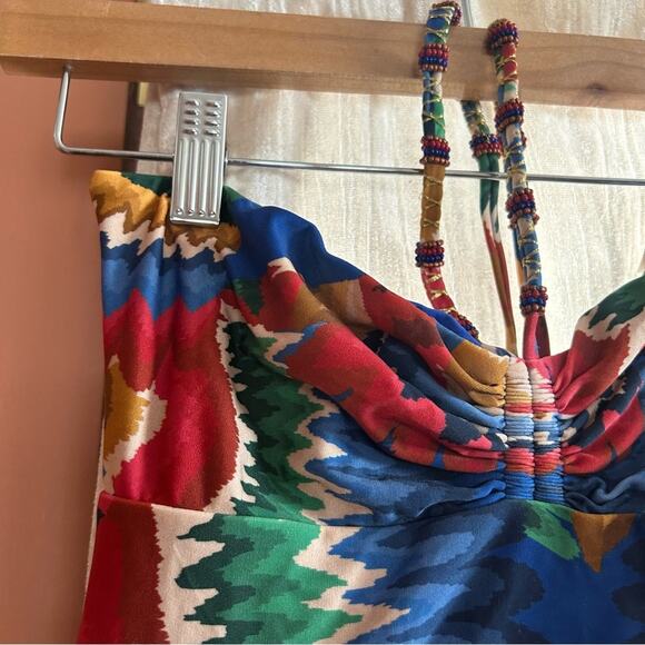 Farm Rio Chevron Toucans Halter Neck One-Piece Bathing Suit Swimsuit NEW Size S - Picture 4 of 10